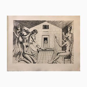 Paul Delvaux, Construction d'un Temple en Ruine, Planche No.3, Eau-forte, 1973