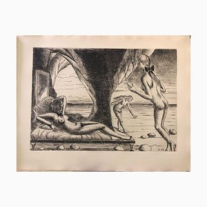Paul Delvaux, Construction d'un Temple en Ruine, Planche No.8, Eau-forte, 1972