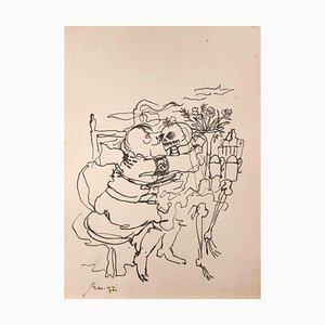 Mino Maccari, The Deadly Kiss, Artwork on Paper, 1945