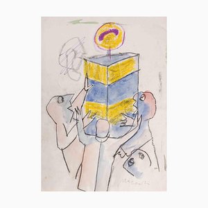 Mino Maccari, The Beloved Phone, Dessin Technique Mixte, 1975