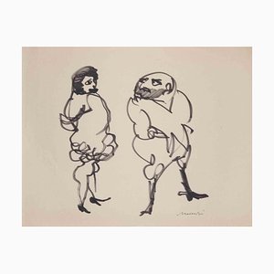 Mino Maccari, Personnages, Dessin à l'encre, 1950s