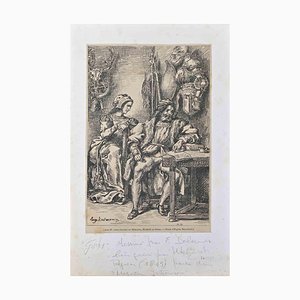 D'après E. Delacroix, Goetz Von Berlichingen écrivant ses souvenirs, gravure sur bois, 1845