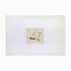 Abel Besnard, Dans La Cuisine, Dessin Technique Mixte, Début 20ème Siècle