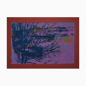 Nicola Simbari, Landscape on Red, Screen Print, 1976