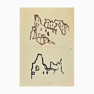 Aquarelle, Mino Maccari, The Rocks, 1940s