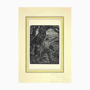 Paul Emile Colin, Le Bûcheron, Gravure Sur Bois, Début Du 20e Siècle