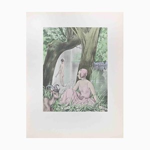 Umberto Brunelleschi, Swimming Under Waterfalls, Lithograph, 1930s