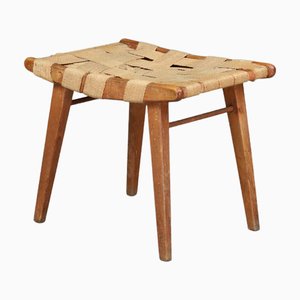 Französischer Mid-Century Hocker mit Sitz aus geflochtener Jute, 1950