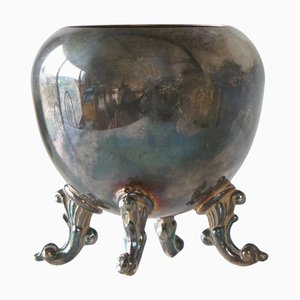 Neoclassical Footed Bowl or Vase in Patinated Silver-Plated Copper, 1940s