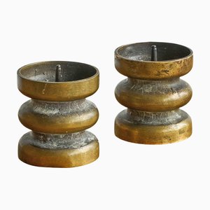 Brutalist Candleholders in Patinated Bronze, 1960s, Set of 2