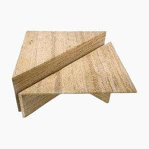 Low Triangular Travertine Table, 1970s
