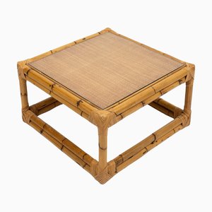 Tavolino da caffè Mid-Century in bambù e vimini nello stile di Vivai del Sud, Italia, anni '70