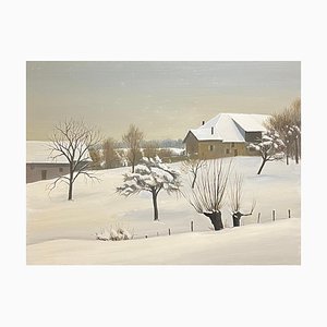 Huile sur Bois Claude Sauthier, Savoie in Winter 2, 1970s