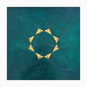 Aryana Gyselinck, The Sacred Geometry of Leo, Acrilico e oro su incisione, 2025