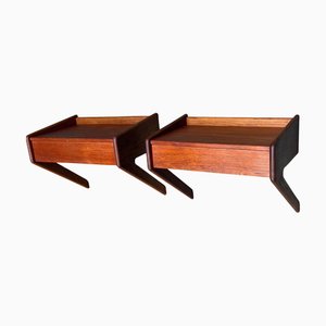 Mesitas de noche danesas Mid-Century de pared de Ølholm Møbelfabrik, años 50