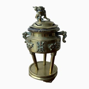 Quemador de incienso de bronce Indochina con decoración de perro