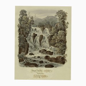 Cascata Rhaeadr Porth-llwyd vicino a Trefriw, Caernarfonshire, 1832, acquerello