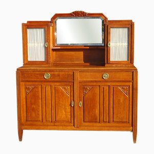 Vintage Oak Buffet with Sentry Boxes and Mirror