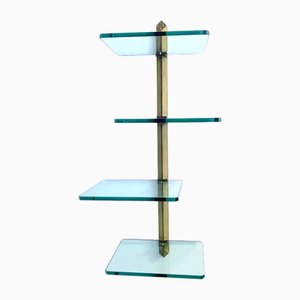 Hollywood Regency Wall Shelf in Brass and Glass by Peter Ghyczy, 1990s