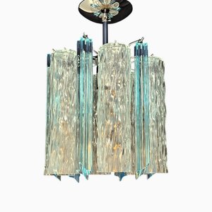 Vintage Murano Ceiling Lamp with Murano Glass Prisms and Crystal Cylinderm Italy, 1982