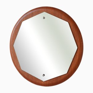 Miroir Vintage Rond en Teck, 1960s