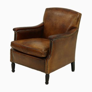 Poltrona in pelle marrone, anni '50