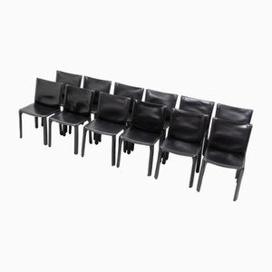 Chaises d'Appoint CAB 412 en Cuir Noir par Mario Bellini pour Cassina, 1990s, Set de 12