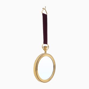 Wall-Mounted Round Brass Mirror, 1950s