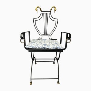 Stuhl aus Schmiedeeisen mit Leier und Schwänen von Samuel Copelon für Maison Jansen, NY,1960er