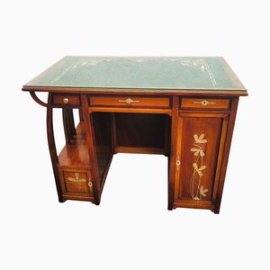 Art Nouveau Desk in Wood with Brass Decoration, Late 19th-Early 20th Century