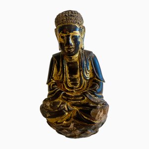 Massivholz Buddha mit goldener Patina, 20. Jh.