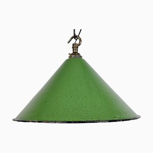 Lampe à Suspension d'Usine Industrielle en Émail Vert, Royaume-Uni, 1950s