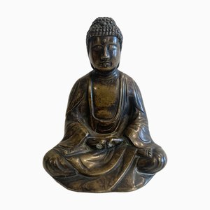 Buddha aus massiver Bronze mit brauner Patina, 20. Jahrhundert