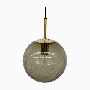 Brass and Smoked Glass Ball Pendant from Limburg Glashütte, 1970s