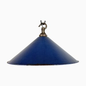 Britische Industrielle blaue Emaille Fabrik Hängelampe, 1950er