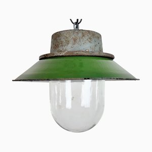 Industrial Green Enamel and Cast Iron Pendant Light, 1960s