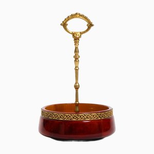 Nut Bowl in Red Goatskin and Brass by Aldo Tura, Italy, 1960s