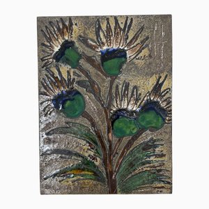 Handmade Ceramic Thistle Wall Plaque from Ruscha, Germany, 1970s