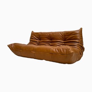 Canapé 3 Places Togo en Cuir Marron Cognac par Michel Ducaroy pour Ligne Roset