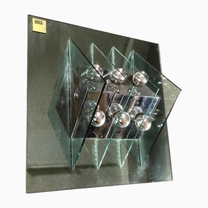 Vintage Wall Lamp in Glass and Steel by Veca, 1970s