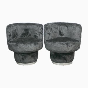 Fauteuils Pop en Peluche Noire, 1970s, Set de 2