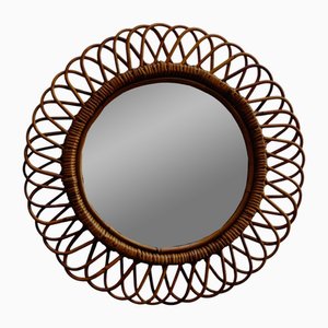Specchio da parete in vimini e bambù attribuito a Franco Albini, Italia, anni '60
