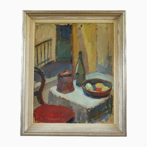 Room with Red Cushion, Oil Painting, Framed