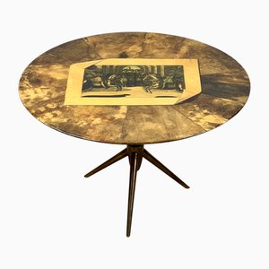 Mesa Trompe Loeil italiana de piel de cabra lacada de Aldo Tura, años 50