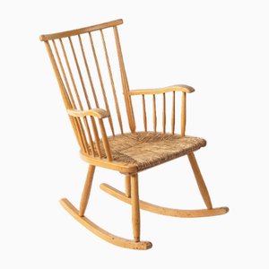 Vintage Rocking Chair in Rattan and Wood