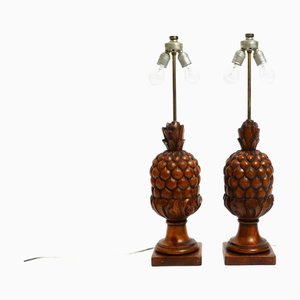 Lampade da tavolo Mid-Century moderne in legno di pino colorato, anni '50, set di 2