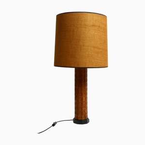 Lampada da tavolo Mid-Century moderna in legno decorato, anni '50