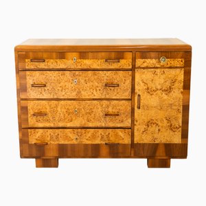 Italian Art Deco Chest of Drawers in Blond Walnut and Birch Root, 1930s