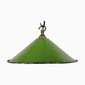 British Industrial Green Enamel Factory Pendant Lamp, 1950s