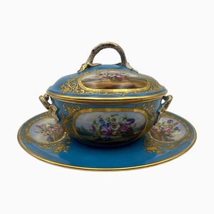 Soup Bowl with Saucer in Porcelain from Sèvres, Set of 2